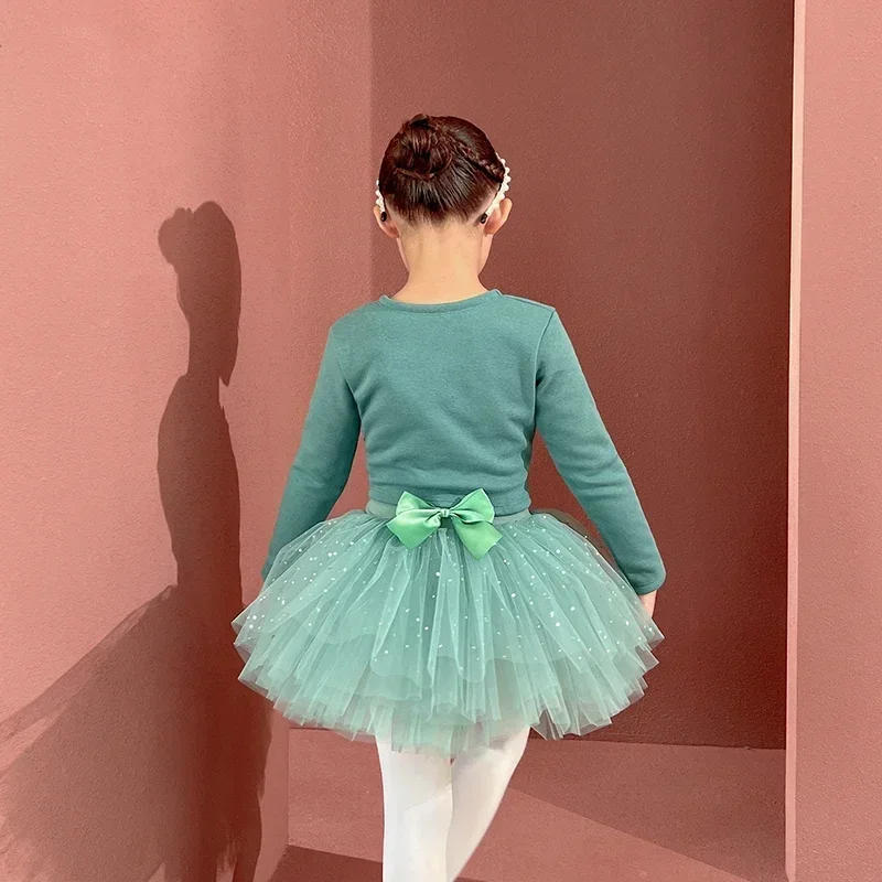 Tops envolventes de Ballet para niñas interiores de terciopelo, suéter de baile de manga larga para niños, abrigo grueso de lana para invierno, cárdigan de algodón para bailarina