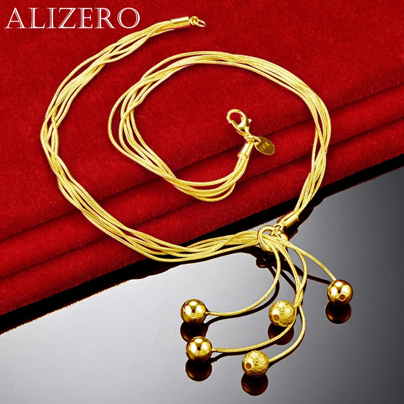 

ALIZERO 18K Gold Smooth Frosted Beads Ball Pendant Necklace For Women Wedding Banquet Party Gift Fashion Fine Jewelry Wholesale