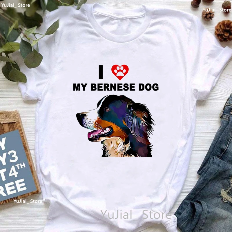 Pokój miłość berneński wydruk graficzny T Shirt dziewczyny brokat Leopard modna koszulka Femme Kawaii T-Shirt dla miłośników psów kobiet