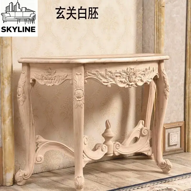 Hand-Carved Solid Wood Entry Console | Elegant Accent Table for Foyer & Living Room | Luxury Villa Decor