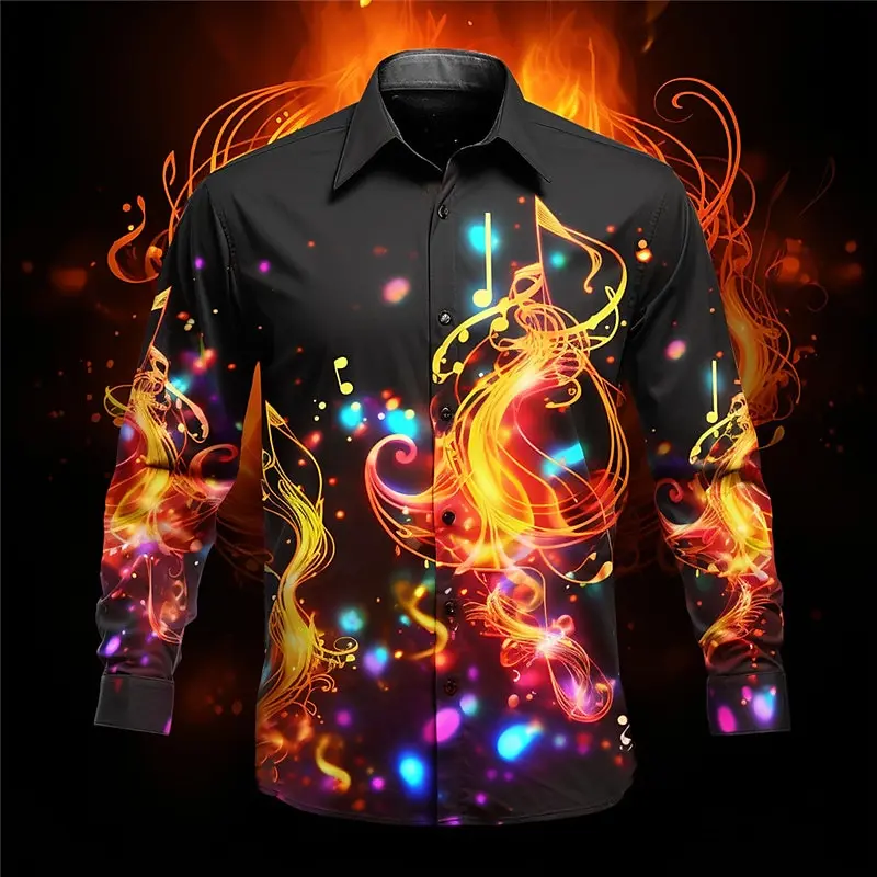 

New Men's 3D Printed Note Long Sleeve Pattern Shirt Fashion Art Casual Button Long Sleeve Lapel Hawaiian Shirt Four Seasons