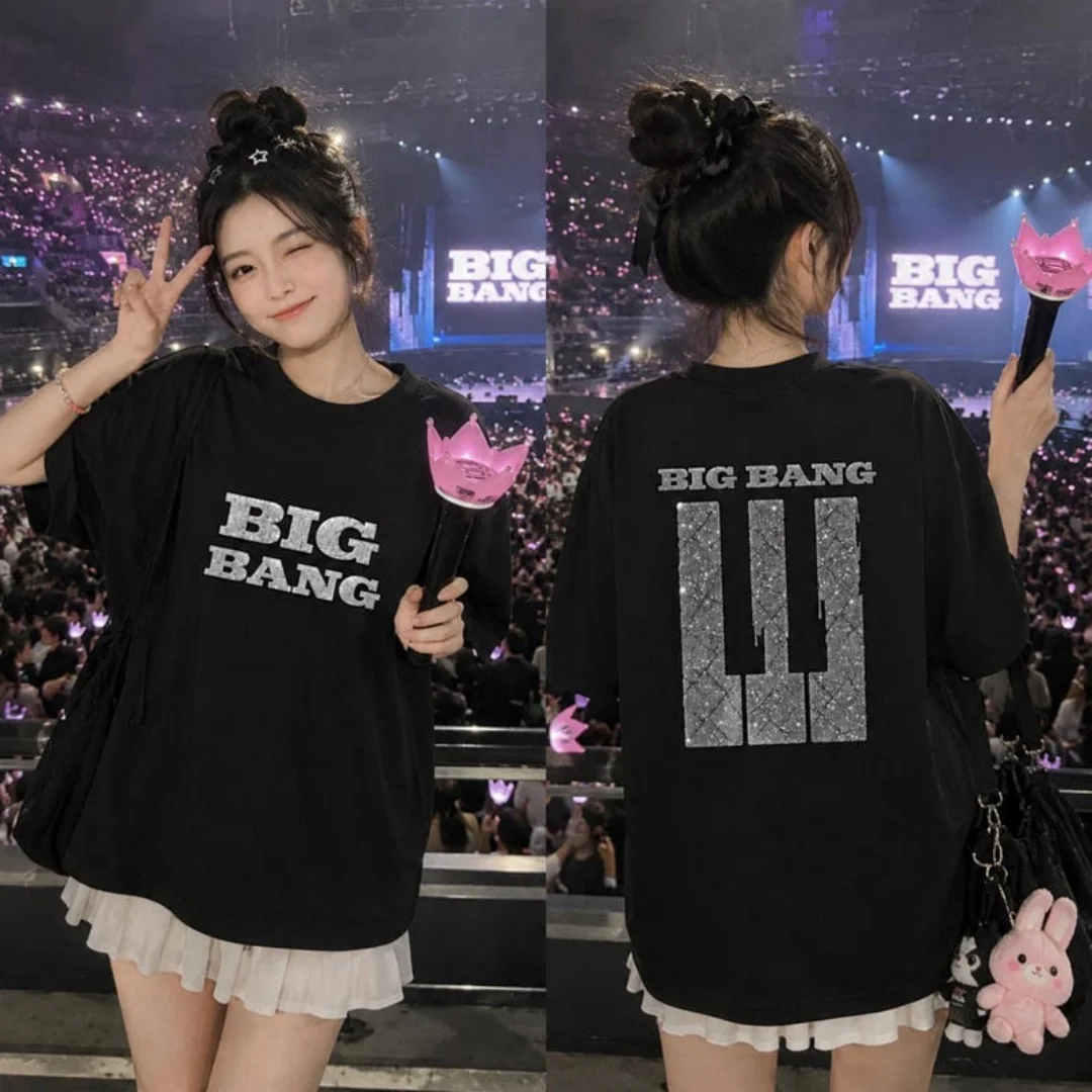 2026BIGBANG 20th Anniversary Concert Merch T Shirt Men Women Crew Neck Short Sleeve Glitter Logo Front Back Print Kpop Fans Tops