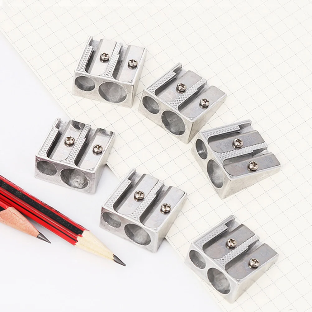 Double Hole Pencil Sharpener, Afiadores manuais, Escola Handheld Vintage Crayon, Carpinteiro de metal, Massa, 10 Pcs