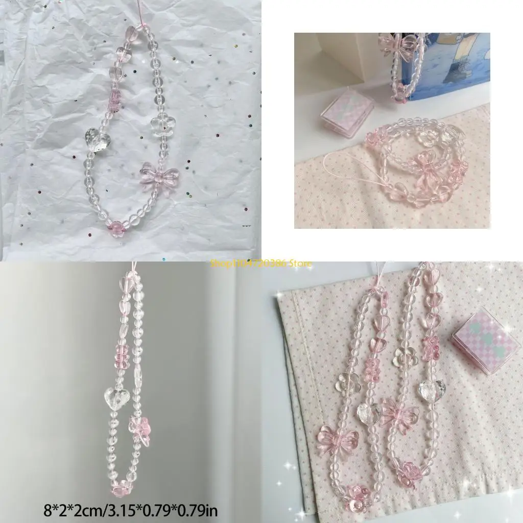 

K0EA Charm Love Heart Beads Strap Cord Chain Pendant Girl Holder