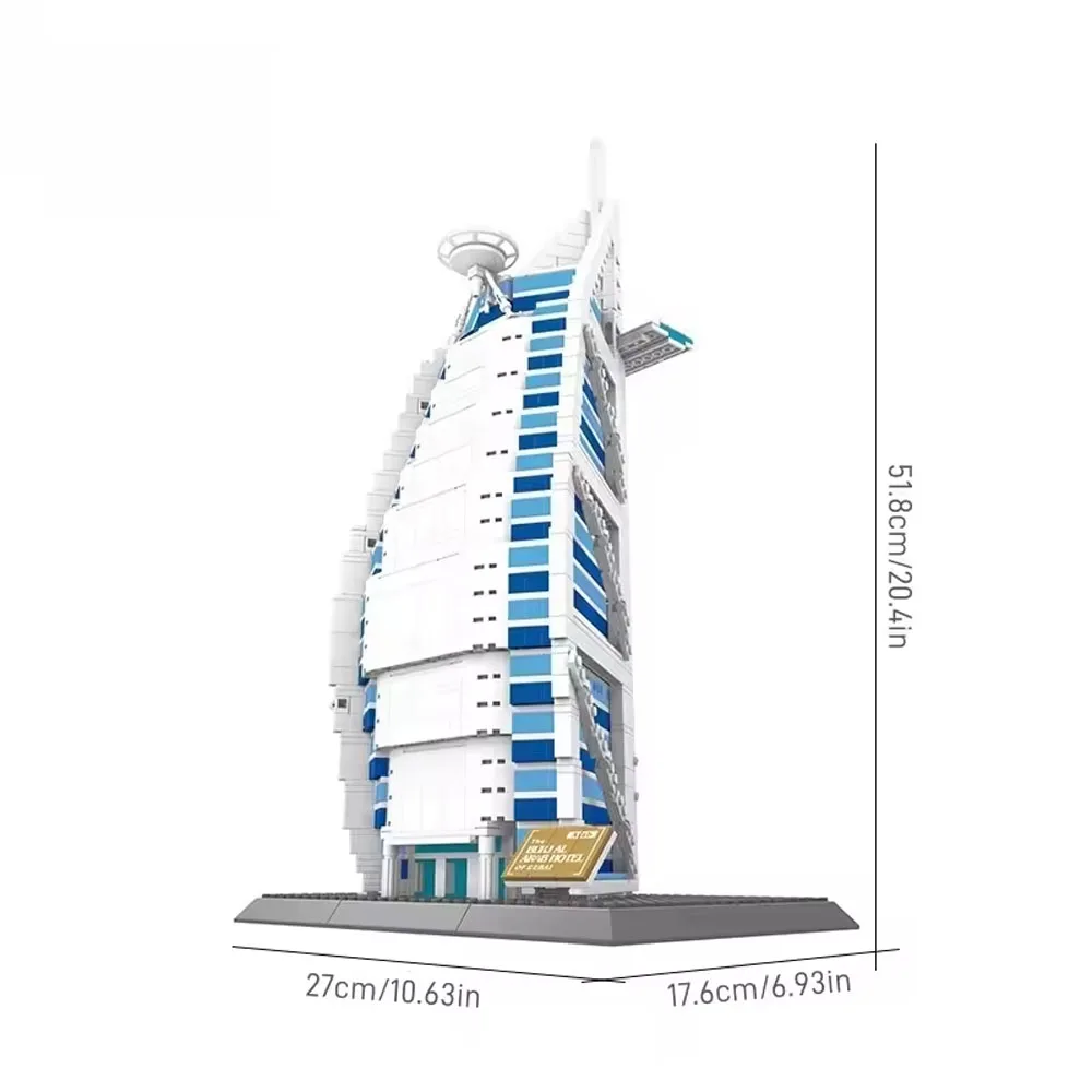 MOC 5220 – hôtel tourisme de ville de renommée mondiale, modèle de voile de dubaï, bloc de construction, jouet d'assemblage technique, ornement de bureau, cadeau pour garçon