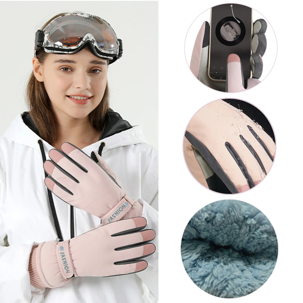 1 Pair Ski Gloves Waterproof aAnd Windproof - Thickened Warm Snow Gloves, Snowboard Gloves, Touch Screen Cycling WinterGloves