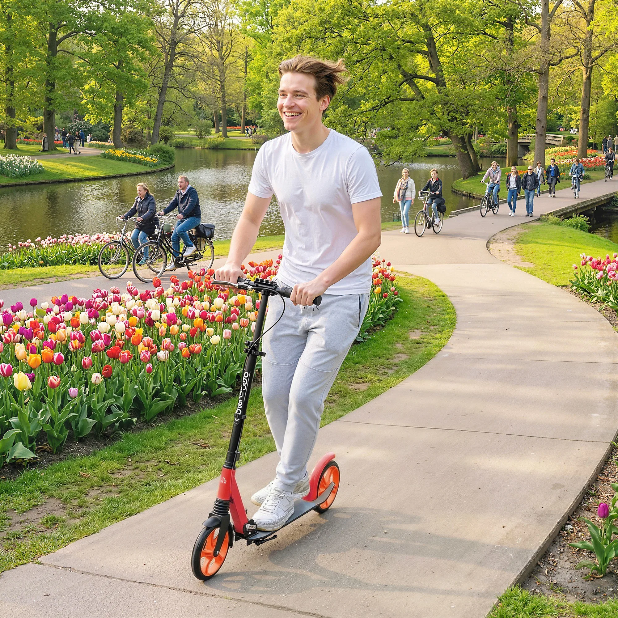 Homcom Opvouwbare scooter voor volwassenen en kinderen vanaf 14 jaar Lichtgewicht scooter met verstelbaar stuur Grote wielen Ø200 mm Schokdemper en aluminium rem Draagvermogen 100 kg 91,5X36,5X91-104