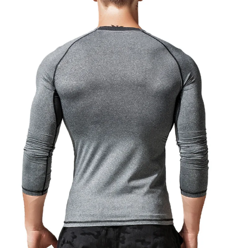 Spring Autumn Men's Round Neck High Elastic Tight-fitting Long-sleeved T-shirt Sports Fitness Muscle Wicking Quick-drying Top