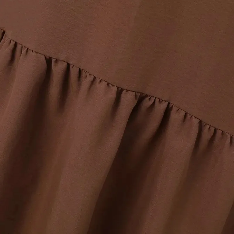 Warna Solid lengan mengembang dengan kerutan gaun Muslim wanita gaun pesta Vintage Sundress mode gaun Maxi lengan panjang Abaya Turki