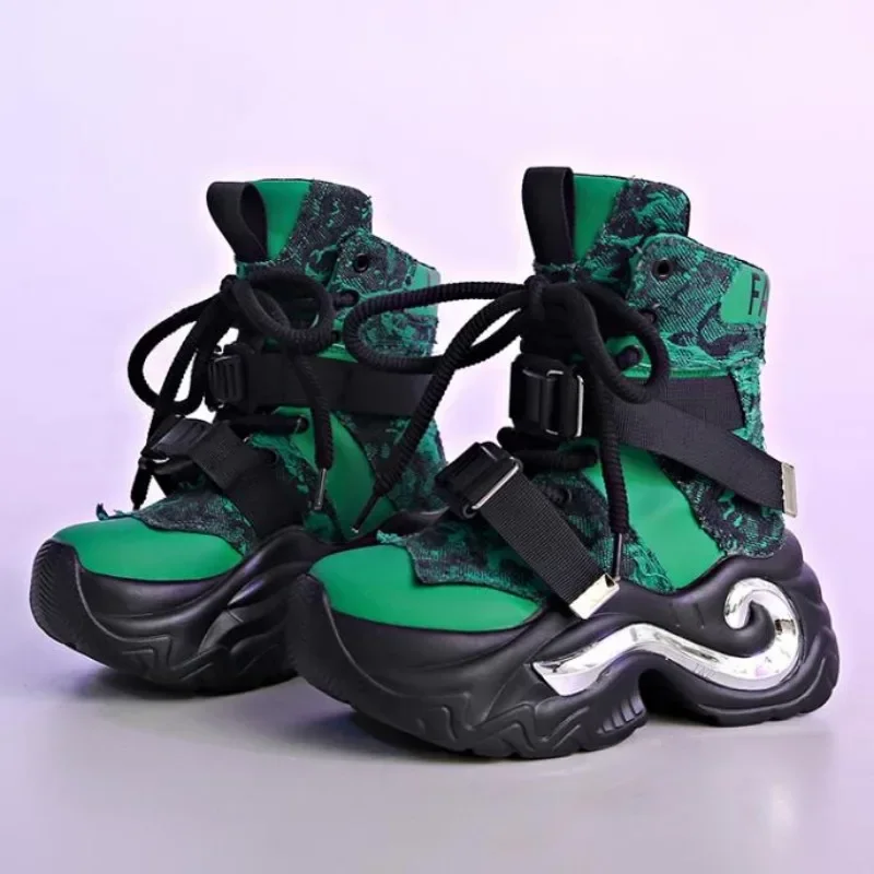 Top Qualität Winter Chunky Stiefel Für Frauen Dicken Plüsch Schnee Stiefeletten 8CM Keile Hohe Plattform Turnschuhe Frau Motorrad schuhe