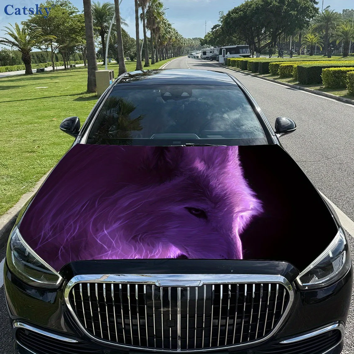 

White Wolf Gaze Car Hood Sticker PVC Self Waterproof Stick, Striking Auto Exterior Accessories Decor Protect Gift for Car Lover