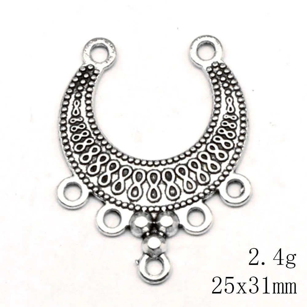 Moon Earring Connector Pendants Handmade Kids Man Jewelri 25x31mm 5pcs Antique Silver Color