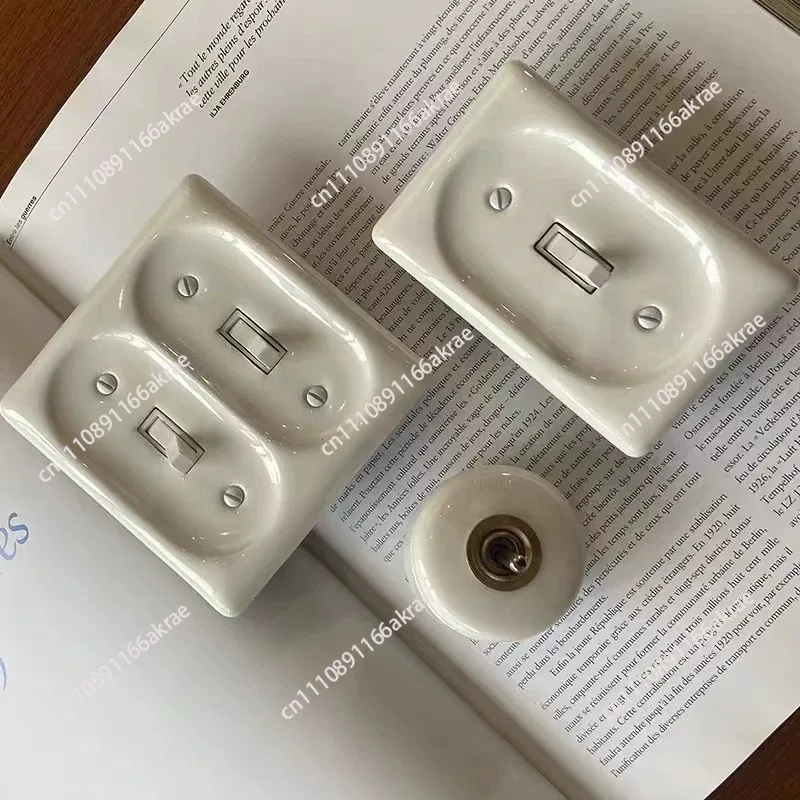 for  Retro Ceramic White Switch Socket 120 Type Double Opening Lever Single Control Dual Control