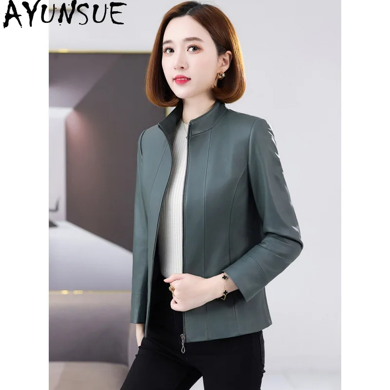 AYUNSUE Giacca in vera pelle di pecora con strato superiore per donna 2025 Cappotto corto in pelle Primavera Autunno Vestiti Jaqueta De Couro