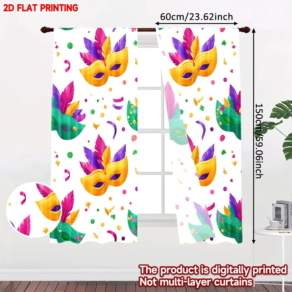 2D flat printing 2pcs Curtain Drapes Mardi Gras Colorful Masks(1) Digital Printed Polyester Drapes Holiday Decorations for