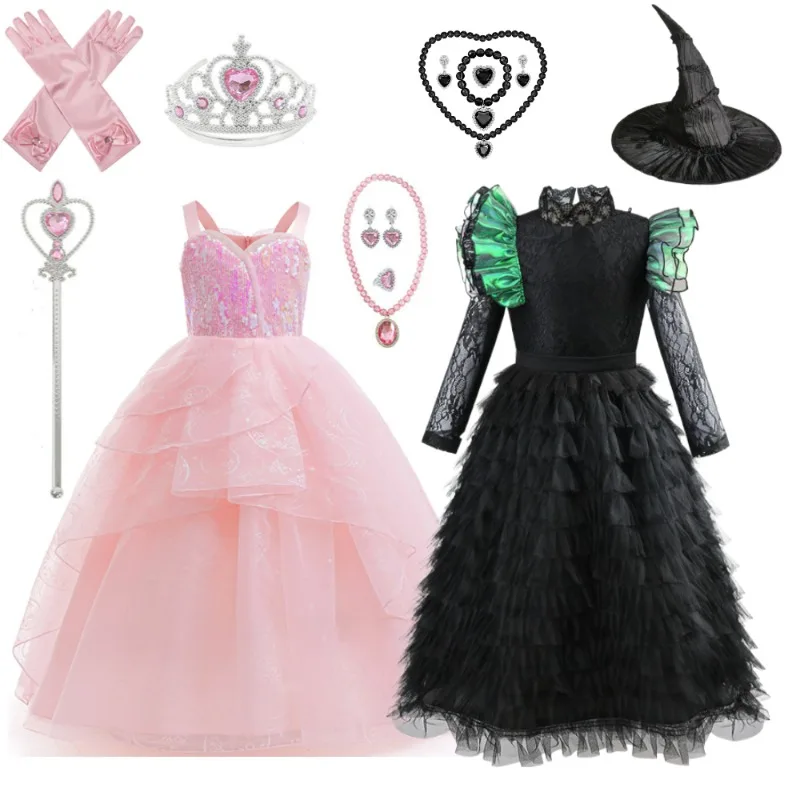 

The--Wicked Glinda Elphaba Cosplay Costume Glinda Pink Princess Dress Costume For Girl Party Cosplay Movie Party Witch Clothing