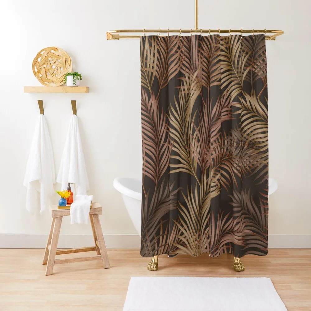 

Gold brown hawaii tropical palm leaf rainforest pattern Shower Curtain Curtain For Bathroom Shower Waterproof Shower Curtain