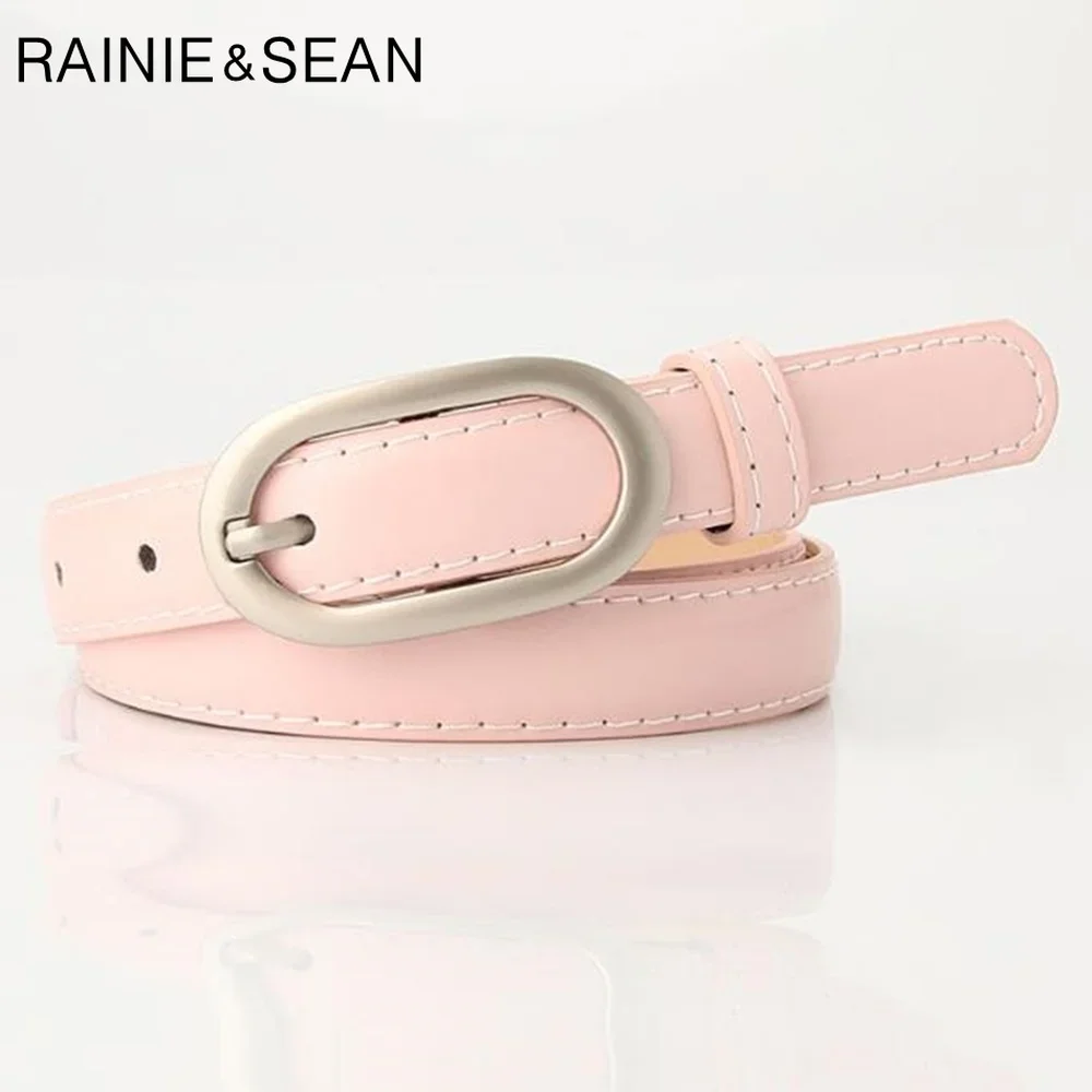 RAINIE SEAN Wit Lederen Vrouwen Riem Pin Gesp Casual Riem Vrouwen Dunne Band Pu Leer Mode Nieuwe Dames Riem voor Broeken