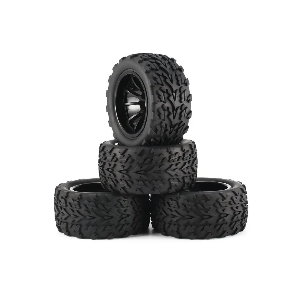 4PCS HSP Truck Wheel Tires D128mm Rubber Tire Wheels in 12mm Hex Adapter for 1/10 94111 94188 Off-road RC Cars