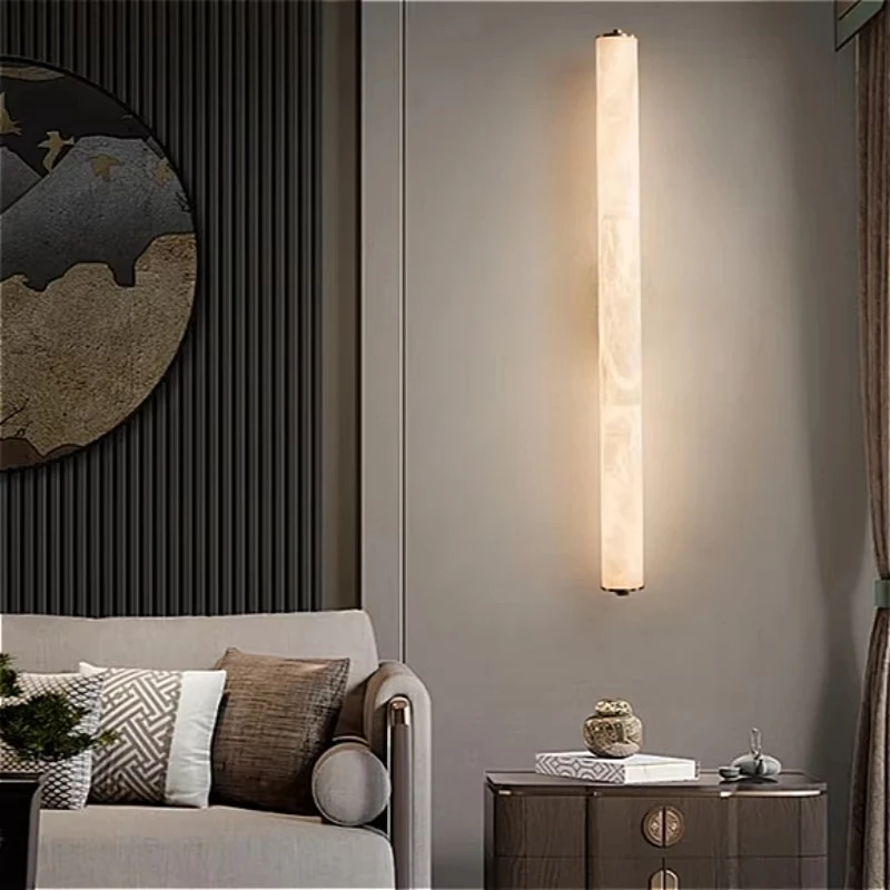 Full Copper Wall Light - Alabaster Marble Spanish Natural Snowflake LED Wall Lamp Modern Luxury Living Room Bedroom Bedside Lamp