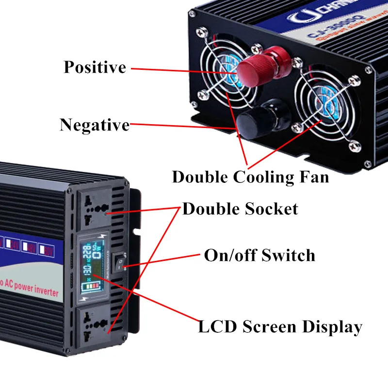 Imagem -05 - Inversor de Onda Senoidal Pura Inversor de Energia Solar dc 12v 24v 48v para ac 220v Converter 50hz 60hz 3000w 4000w 5000w