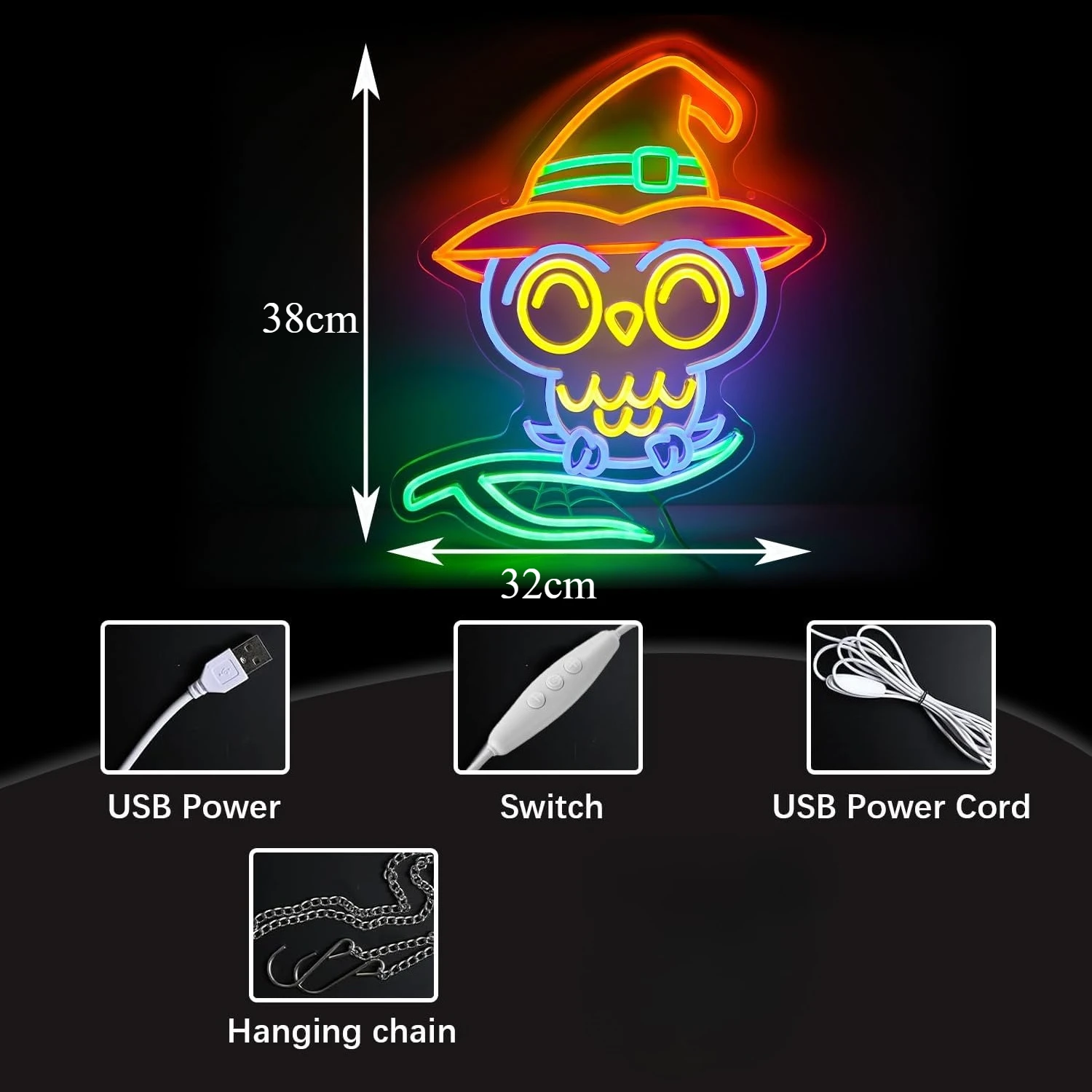 الهيكل العظمي البومة النيون تسجيل USB عكس الضوء LED ضوء النيون تسجيل لشرب بار رجل كهف غرفة نوم فندق المرآب لعبة غرفة ديكور جدران الطرف #2