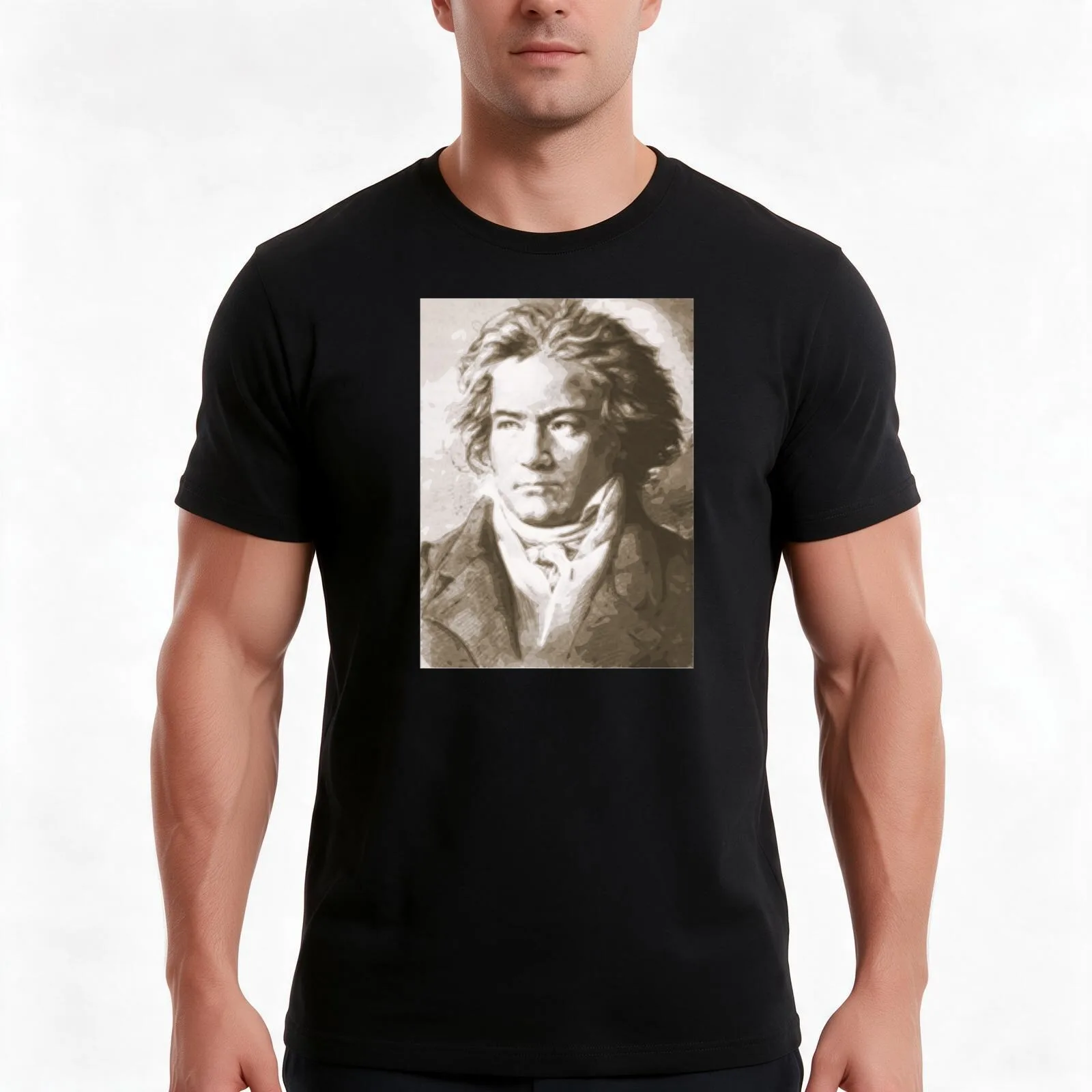Beethoven In Sepia T-Shirt, Summer Casual Cotton Tee, Oversized Streetwear Tops, Vintage Graphic Print, Loose Fit Short Sleeve