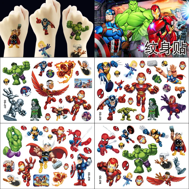 

1Pcs The Avengers Cute Tattoos Super Hero Cartoon Stickers Arm Face Glowing Body Art Children Temporary Tattoo Kids Gift