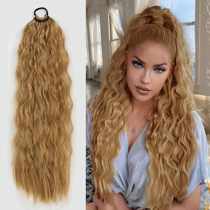 24 Inch Wavy Ponytail With 11 Braids Wig For Daily Wear Curly Ponytail Wig With Braids
