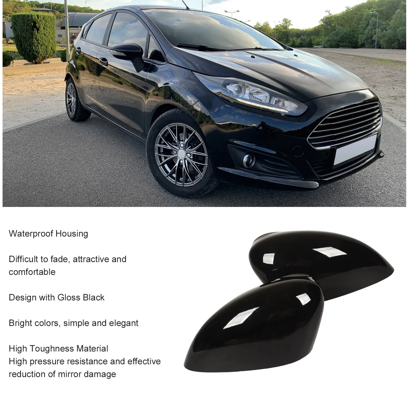 Door Side Mirror Caps Gloss Black Rear View Side Mirror Housing Replacement For Ford Fiesta MK7