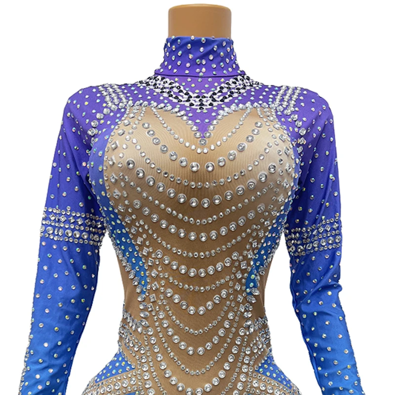 Body de baile en barra con diamantes de imitación para mujer, traje de baile Gogo, ropa de Cosplay para fiesta, Bar, club nocturno, Dj, traje de escenario XS9100