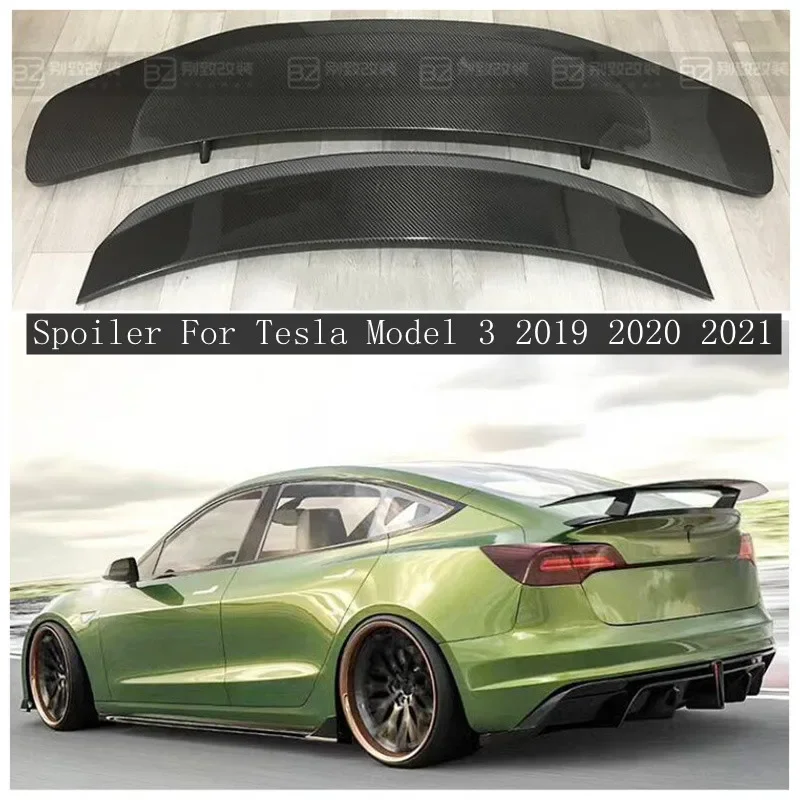 

Fits For Tesla Model 3 2019-2022 Real Carbon Fiber Rear Trunk Lip Roof Spoiler Splitters Wing