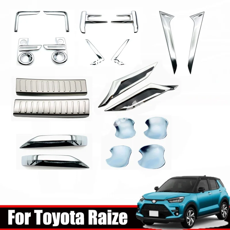 For Toyota Raize 2020 2021 2023 Silver Rearview Mirror Strip Front Rear Fog Light Lamp Cover Door Bowl Headlight Eyebrow Trim