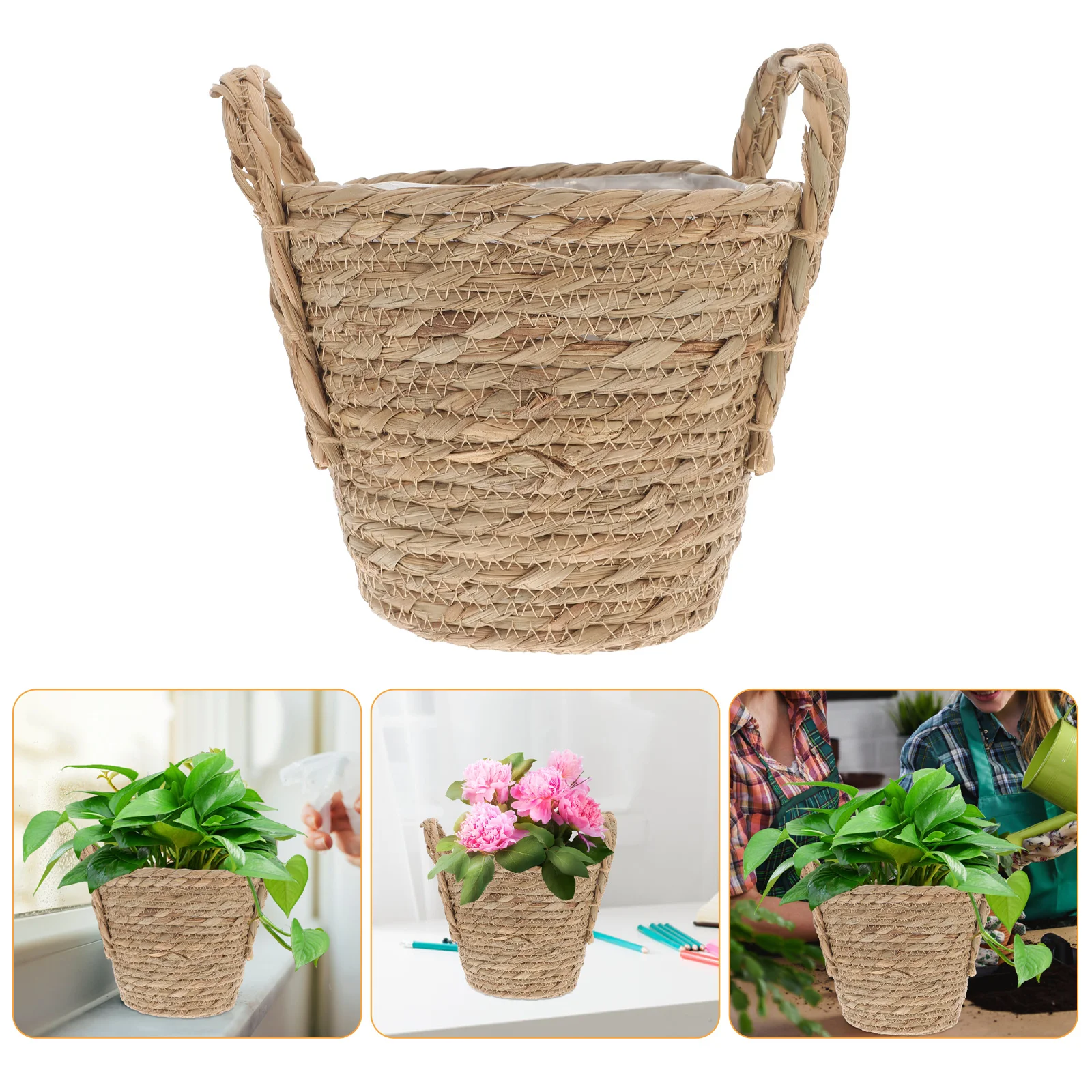 Straw Flower Pot Planters Wicker Small Basket Vase Storage Flowerpot Bucket Retro Succulent