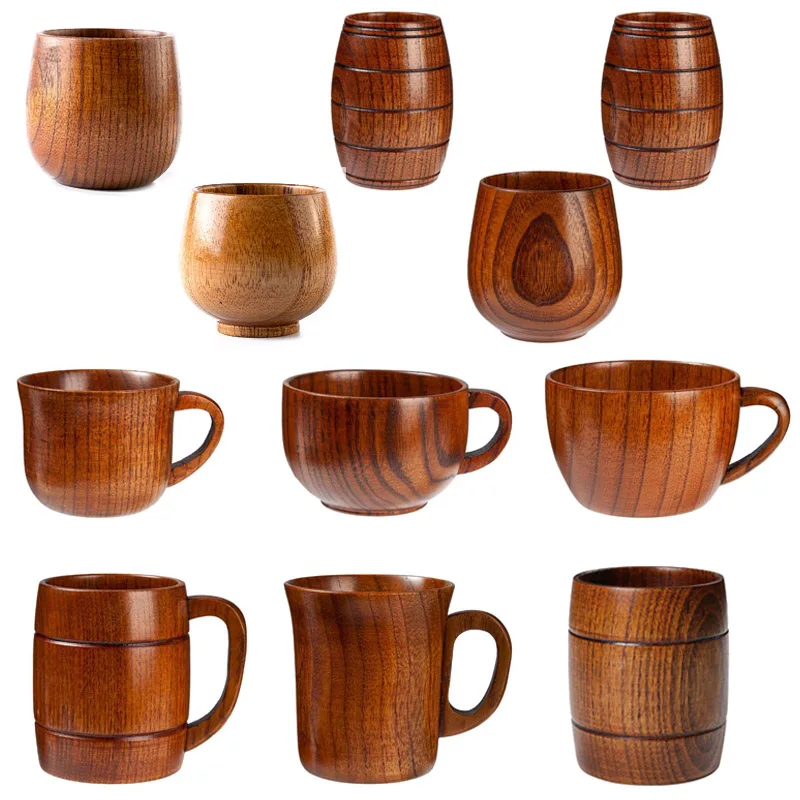 Tazas de madera hechas a mano con mango de madera de azufaifo, tazas con mango para cerveza, café, té de la leche, taza Natural hecha a mano para Bar de cocina
