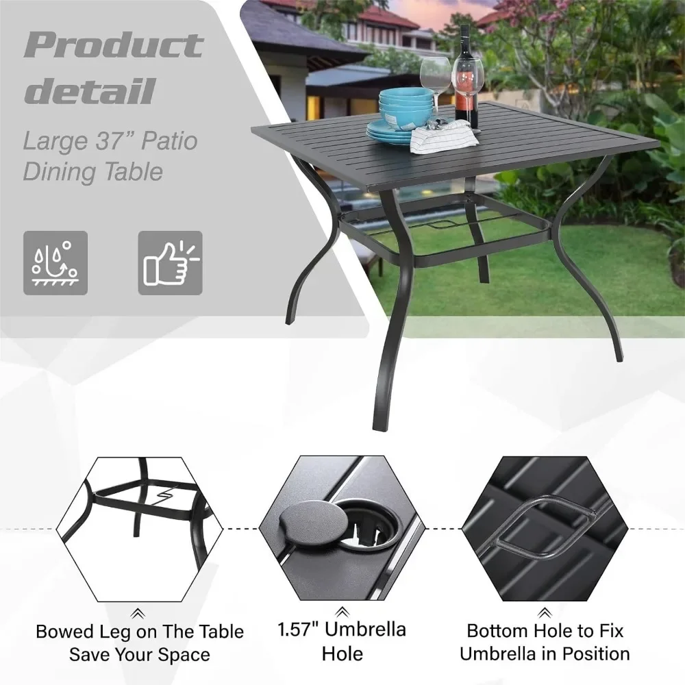 Outdoor Dining Table Chair Set, 4 Backyard Garden Chairs, Table with 1.57\