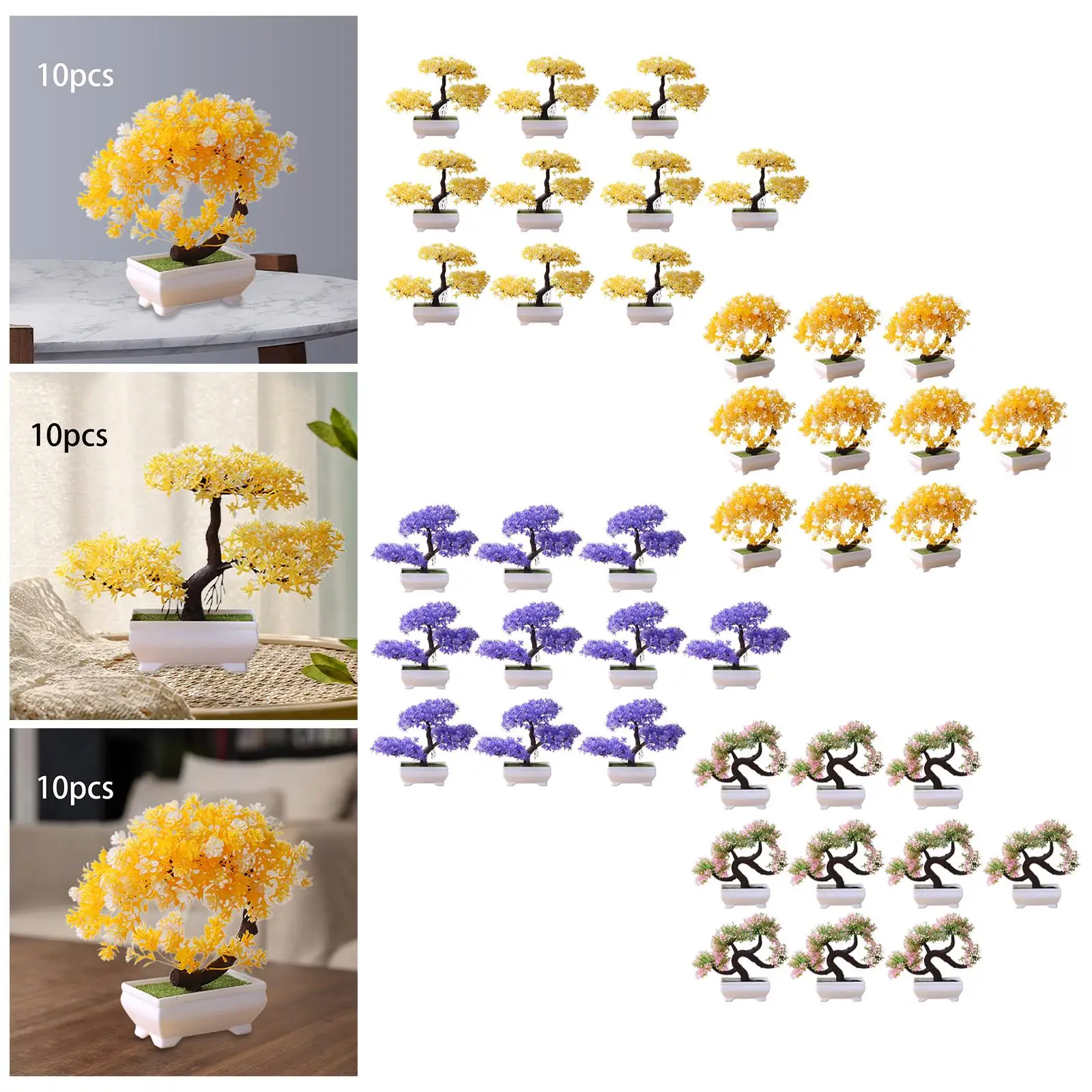 

10x Small Artificial Potted Tree Bonsai Tabletop Decoration Multipurpose PP