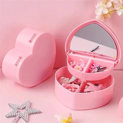 1pcs Heart-shaped Jewelry Box Pink Girl Heart DIY Gift Storage Box Desktop Love Double Mirror Make Up Organizer Box