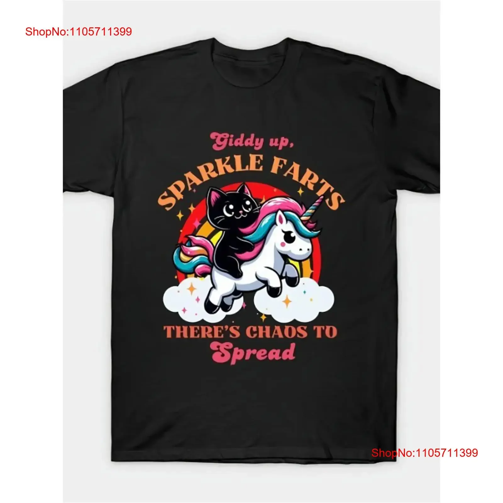 Men's Cat T Shirt SPARKLE FARTS Text Giddy Up Design long or short sleeves vintage Washed Casual Slightly fashion homme