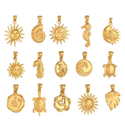 Emboss Face Moon&Sun Charms Stainless Steel Marine Animals Conch Turtle Pendant Jewelry Making Supplies DIY Necklace Accessories