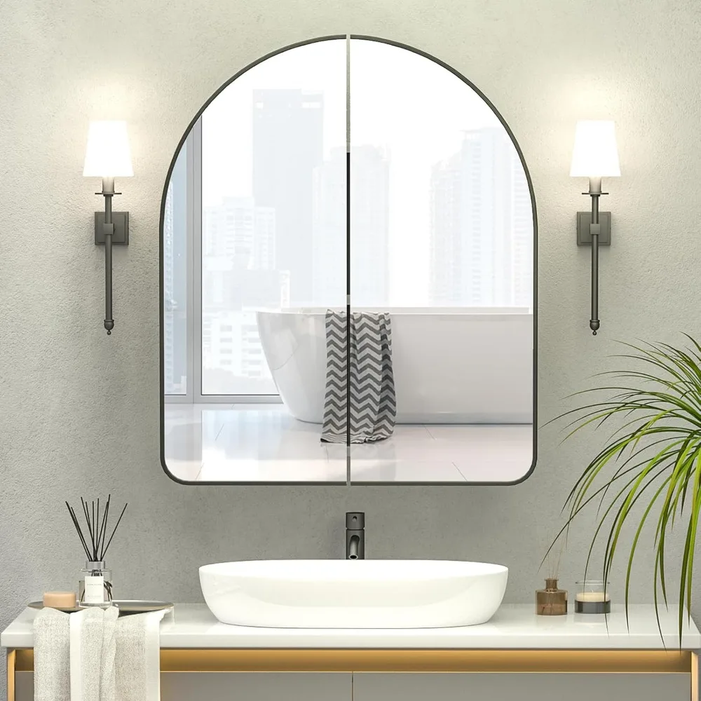 

Arched Medicine Cabinet with Mirror,Arched Black Medicine Cabinets Mirror,24x28 Mirrored Medicine Cabinets for Bathroom Mirr