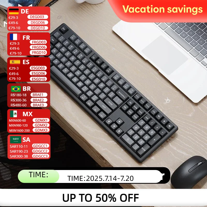 

Monsgeek MX108 Black & Silver Mechanical Keyboard & Mouse Combo Full-size Business Wireless Keyboard Mouse Set