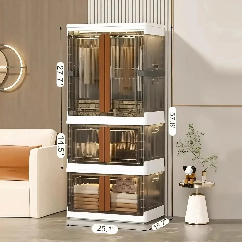 

A 1 Folding Storage Box Clear Plastic Large Capacity With Lid Snack Toy Bin Multifunctional Box With Pulley Foldable Storage Box