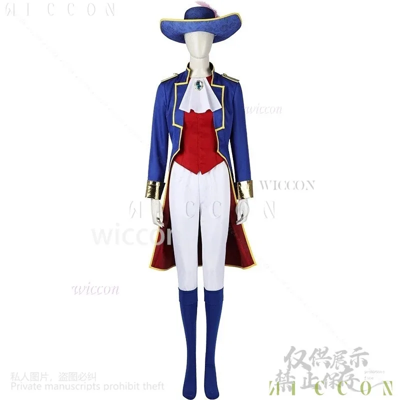 

NewGame Princess Косплей de mujer Аниме Рыцарская форма Длинное синее пальто Ковбойская шляпа Kawaii Y2K Брюки Парики Симпатичные Jira201;s'6,y;9'b,5;