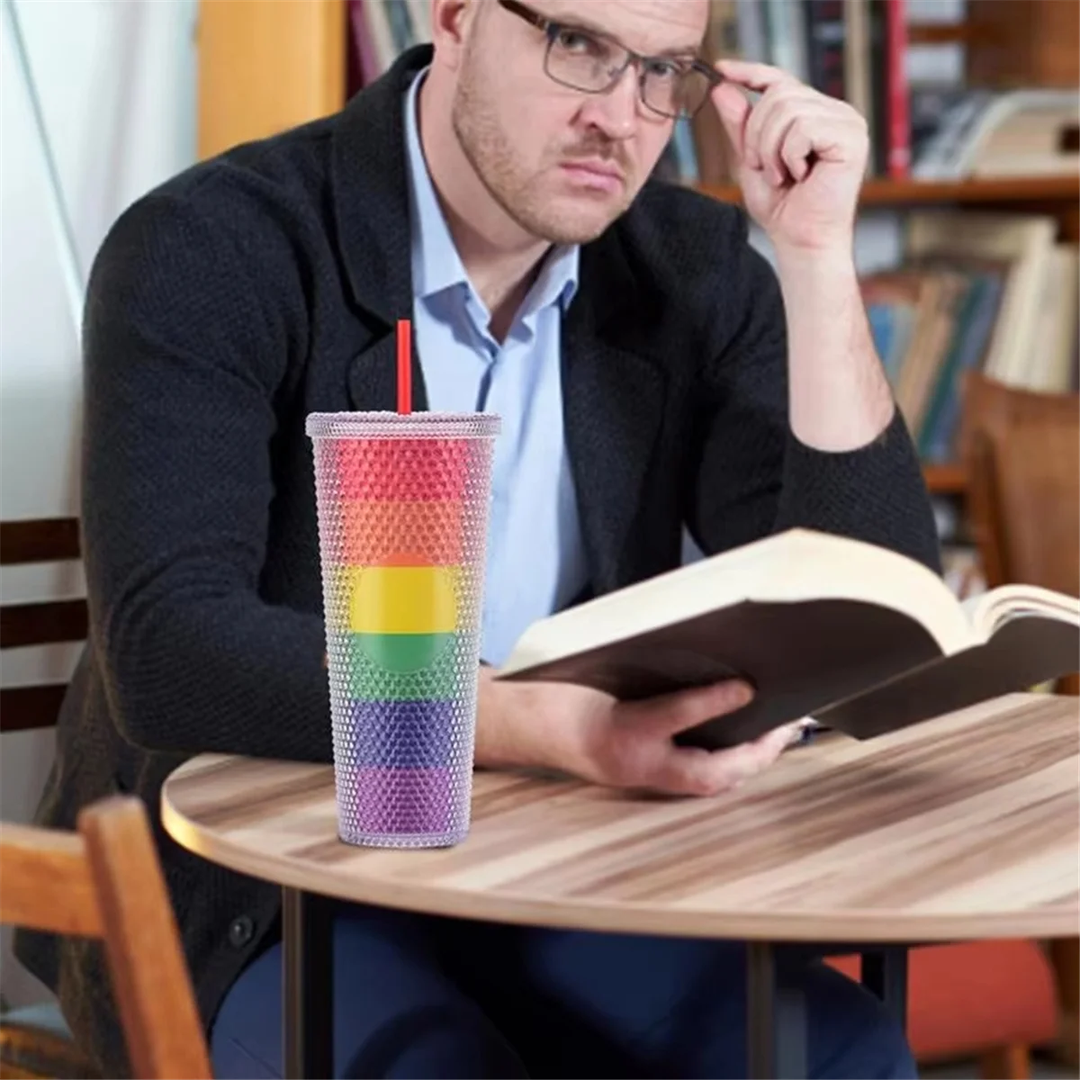 Y31A Tumbler with Removable Straw 24oz Rainbow Color Double Wall Straw Tumbler Wide Mouth Leak Proof Bottle for Outdoor Sport