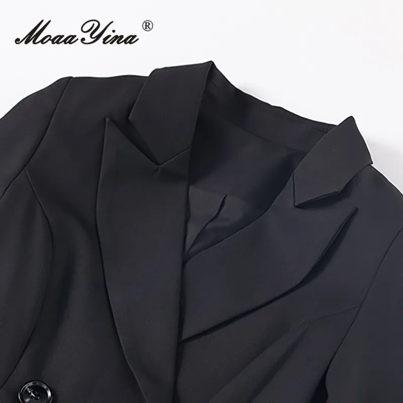 MoaaYina Moda Outono Casaco de gola elegante com vestido de borda de cogumelo em camadas de cem dobras