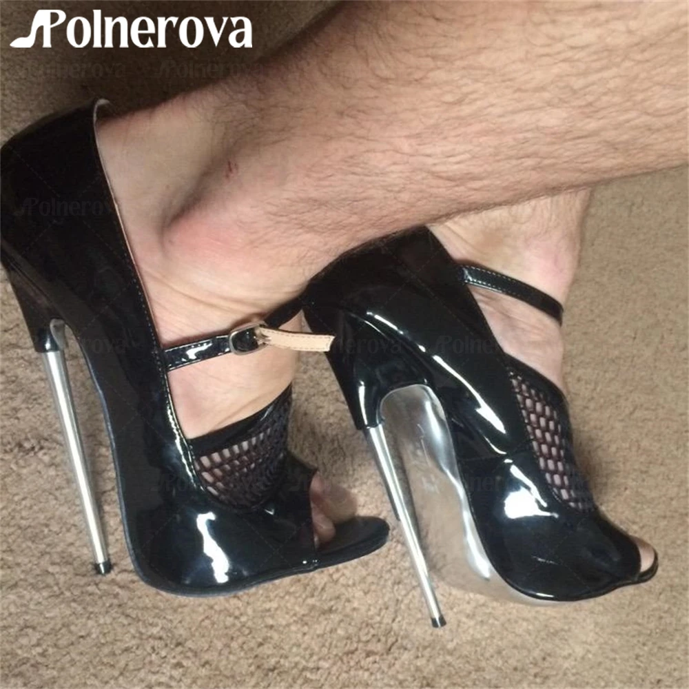 Buckle Peep Toe Pumps Silver Metallic Heel Pointed Toe Shoes Sexy Large Size Custom High Heels Women Ankle Buckle Stiletto Shoes