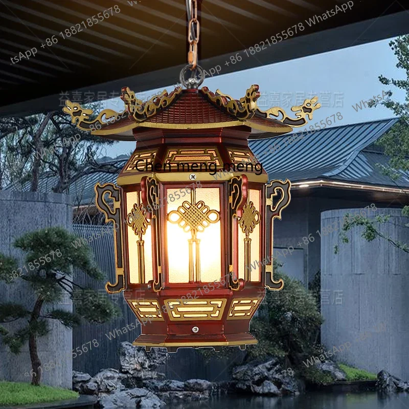 

Hot sales Chinese outdoor chandelier eaves antique gallery lantern aisle classical courtyard retro outdoor waterproof lamp