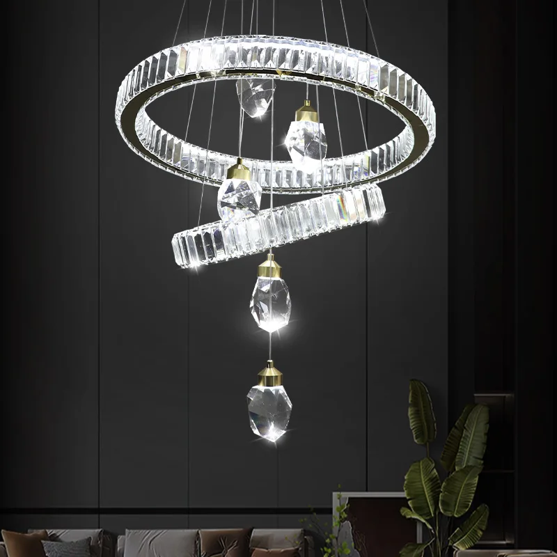 Imagem -03 - Crystal Chandelier For Living Room Dining Table Light Villa Ring Pendant Lamp