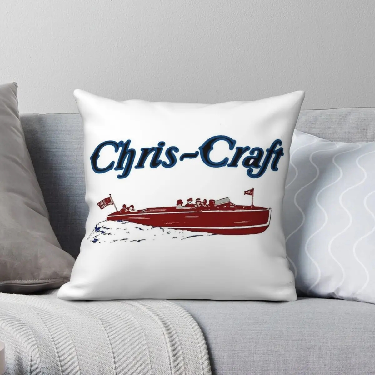 Chris Craft Square Pillowcase Polyester Linen Velvet Printed Zip Decorative Home Cushion Cover